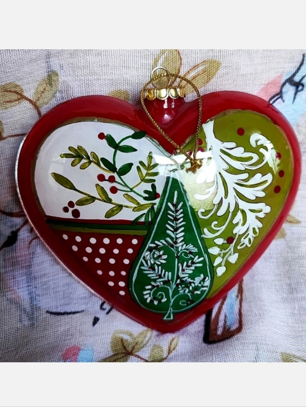 Dual Sided Vintage Puffy HEART Glass Oversized Christmas Ornament